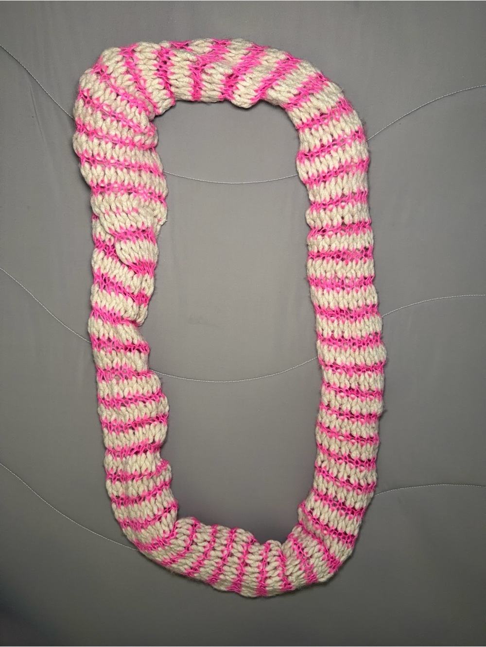 Pink & Cream Striped Knit Infinity Scarf — Cozy Loop for Women